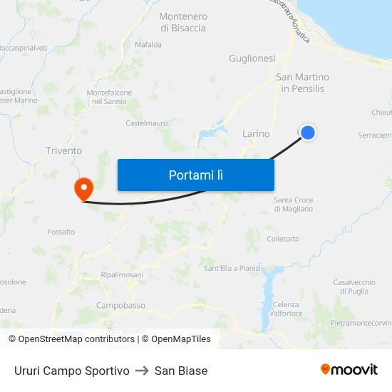 Ururi Campo Sportivo to San Biase map