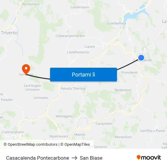 Casacalenda Pontecarbone to San Biase map