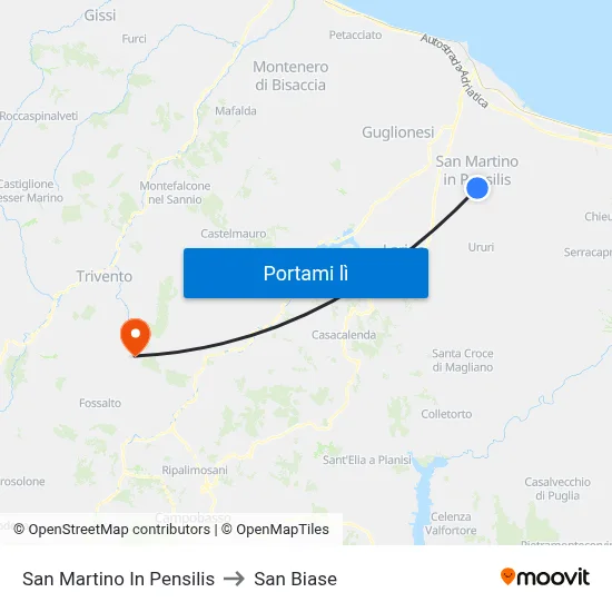 San Martino In Pensilis to San Biase map