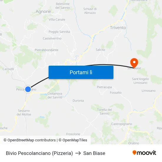 Bivio Pescolanciano (Pizzeria) to San Biase map