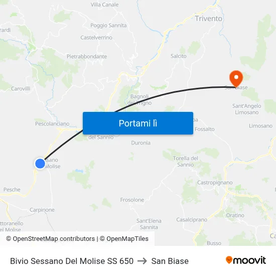 Bivio Sessano Del Molise SS 650 to San Biase map