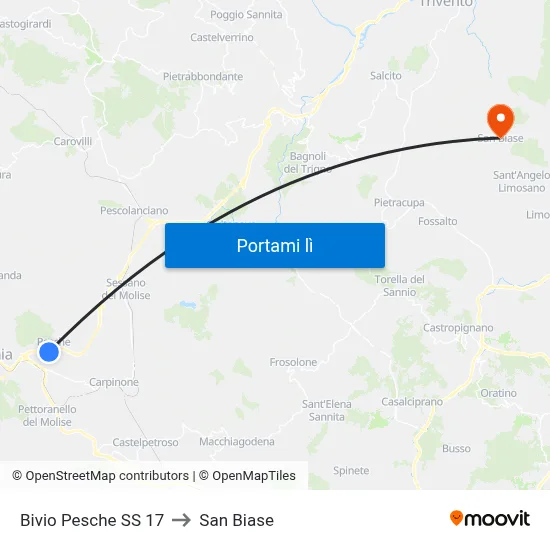 Bivio Pesche SS 17 to San Biase map
