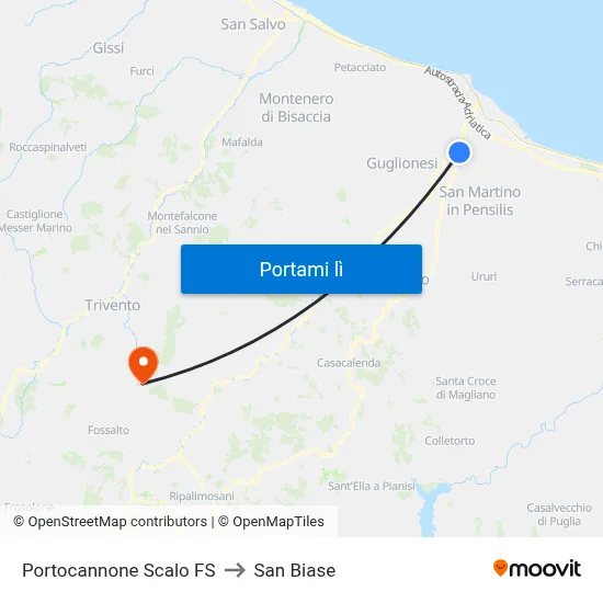 Portocannone Scalo FS to San Biase map