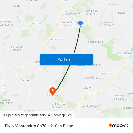 Bivio Montemitro Sp78 to San Biase map