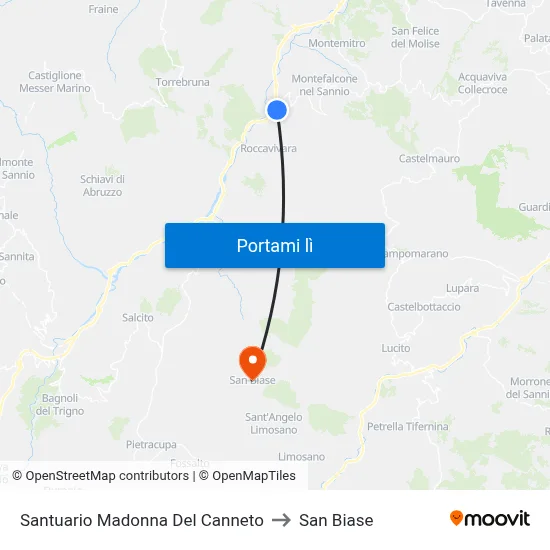 Santuario Madonna Del Canneto to San Biase map