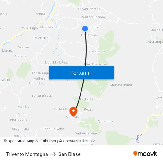 Trivento Montagna to San Biase map
