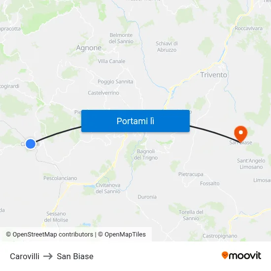 Carovilli to San Biase map