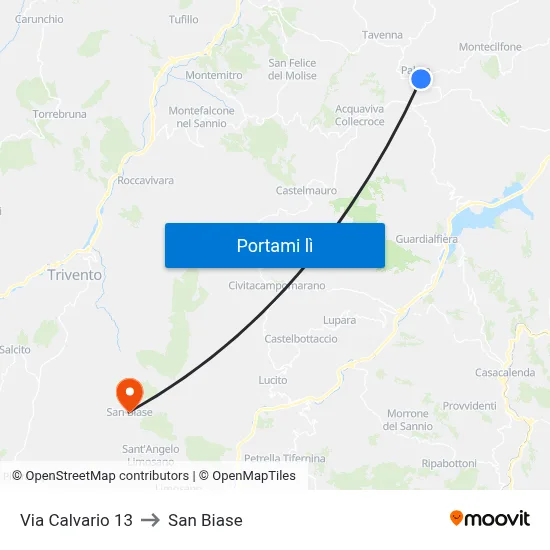 Via Calvario 13 to San Biase map