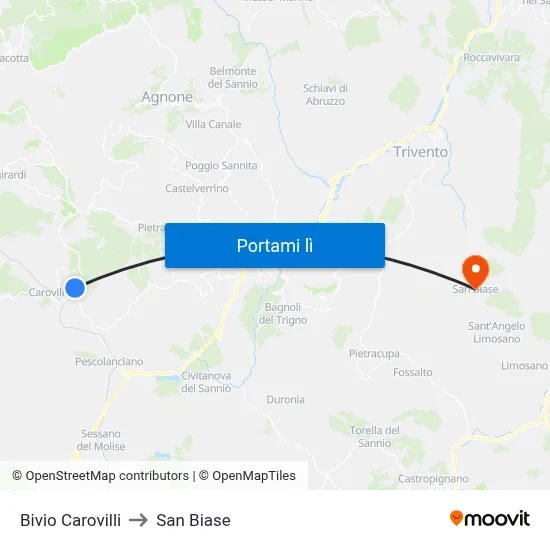 Bivio Carovilli to San Biase map