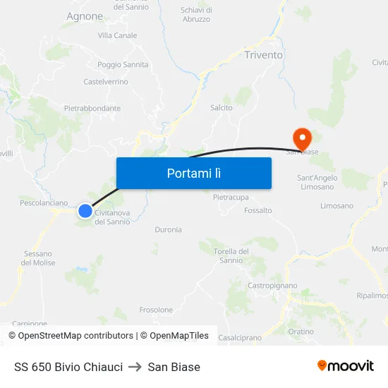 SS 650 Bivio Chiauci to San Biase map