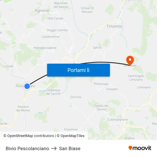 Bivio Pescolanciano to San Biase map