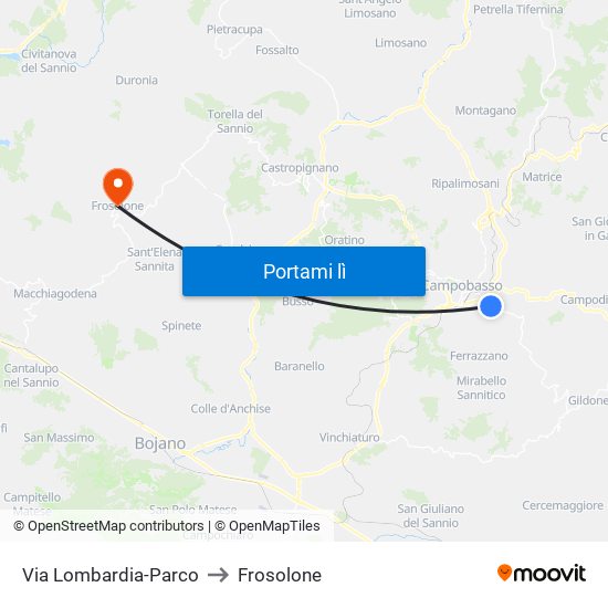 Via Lombardia-Parco to Frosolone map