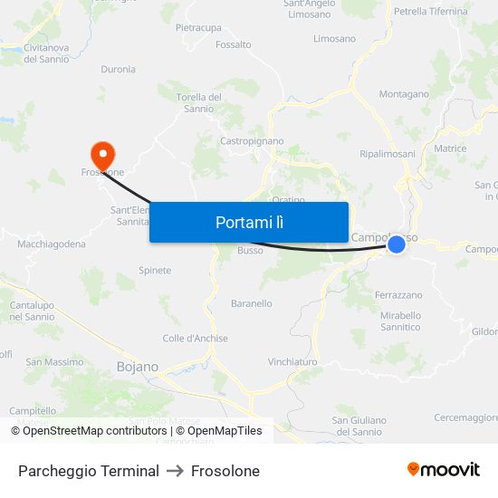 Parcheggio Terminal to Frosolone map