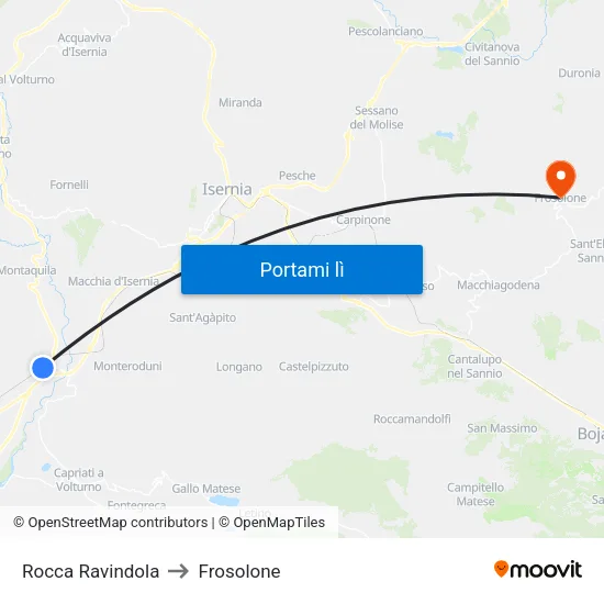 Rocca Ravindola to Frosolone map