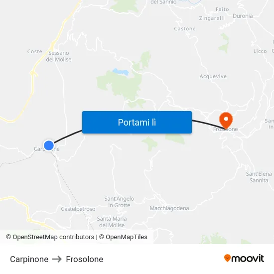 Carpinone to Frosolone map