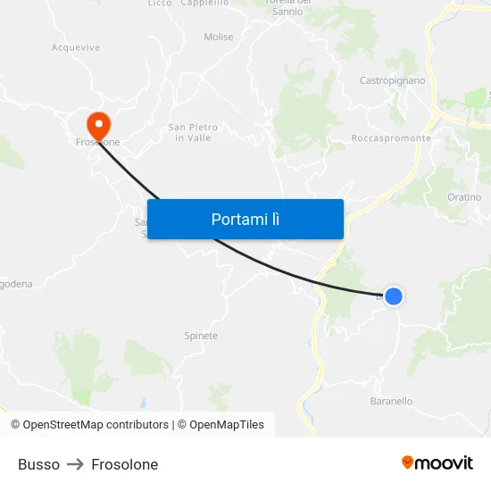 Busso to Frosolone map