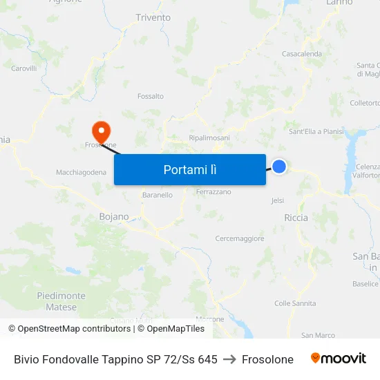 Bivio Fondovalle Tappino SP 72/Ss 645 to Frosolone map