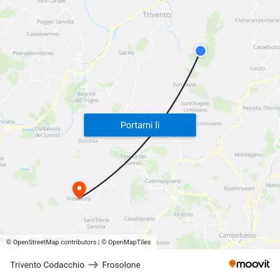 Trivento Codacchio to Frosolone map
