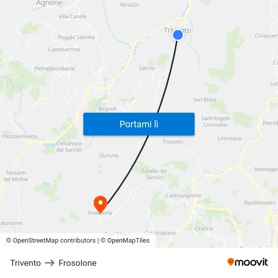 Trivento to Frosolone map