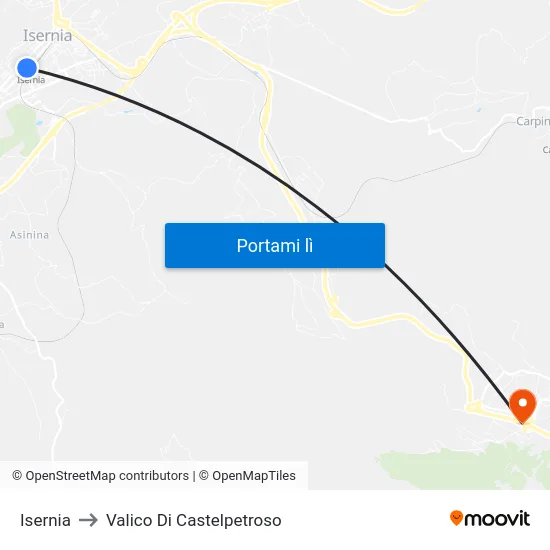 Isernia to Valico Di Castelpetroso map