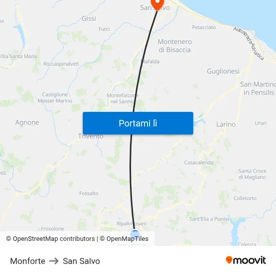 Monforte to San Salvo map