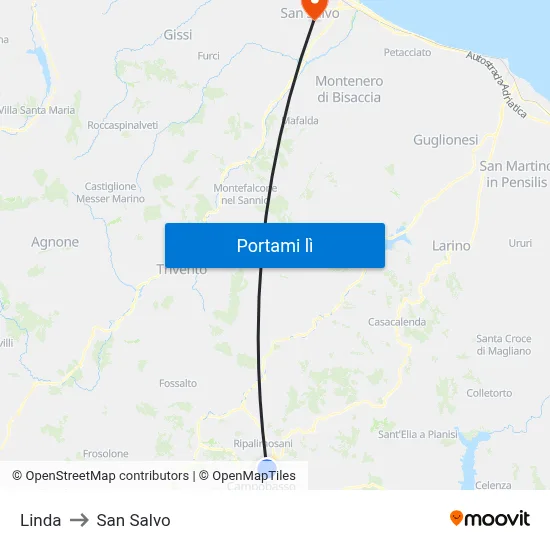 Linda to San Salvo map