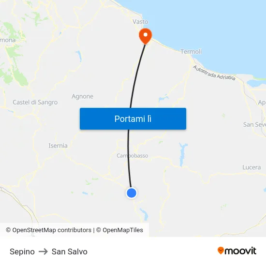 Sepino to San Salvo map