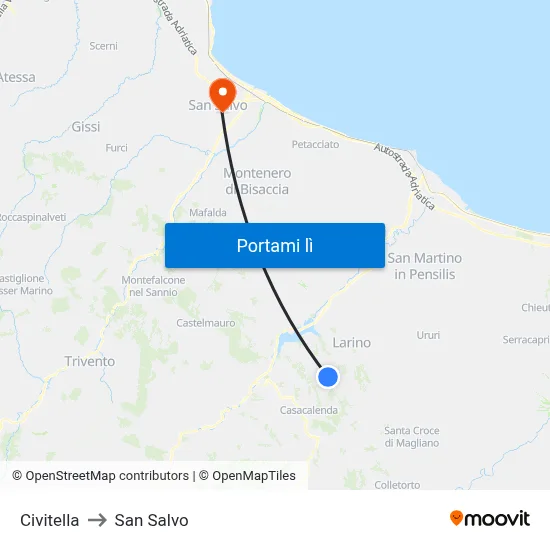 Civitella to San Salvo map