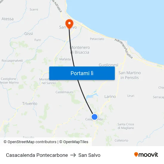 Casacalenda Pontecarbone to San Salvo map