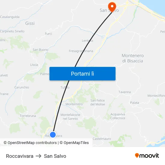 Roccavivara to San Salvo map