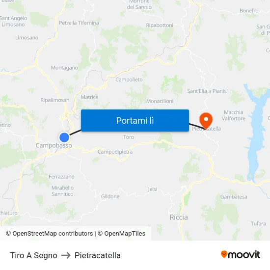Tiro A Segno 1 to Pietracatella map