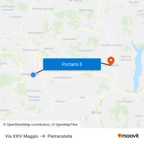 XXIV Maggio to Pietracatella map