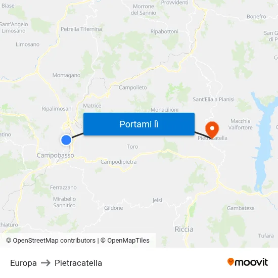 Europa to Pietracatella map