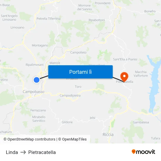 Linda to Pietracatella map