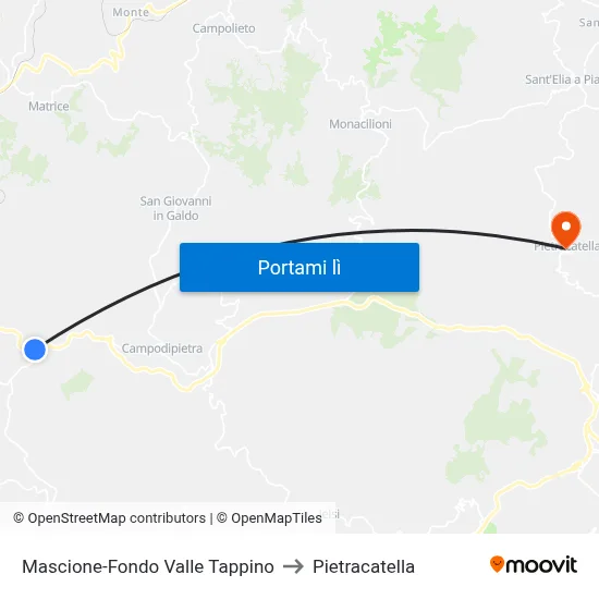 Mascione-Fondo Valle Tappino to Pietracatella map