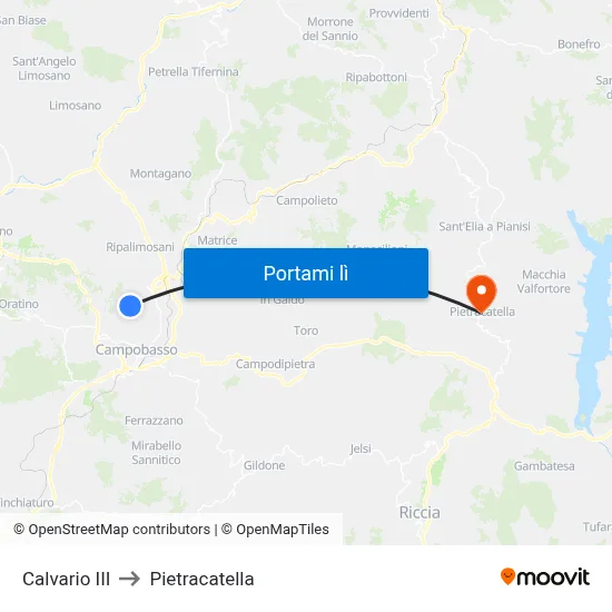 Calvario III to Pietracatella map