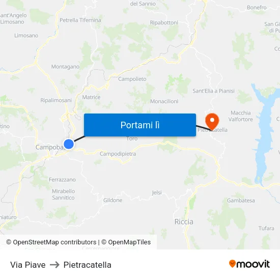 Via Piave to Pietracatella map