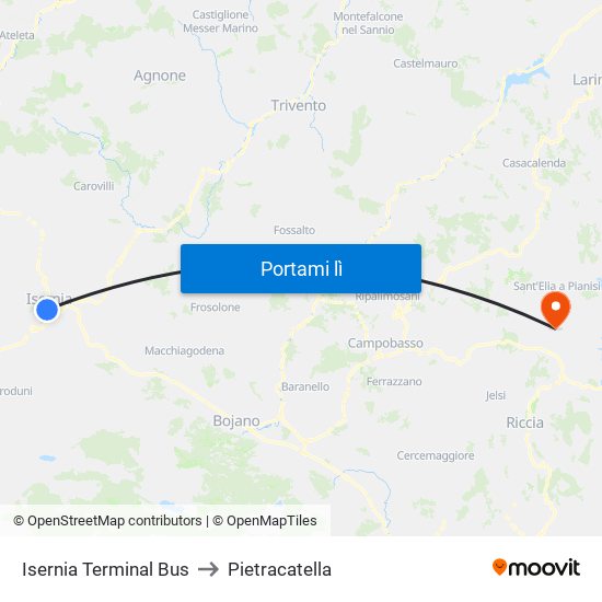 Isernia Terminal Bus to Pietracatella map