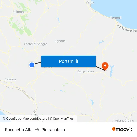 Rocchetta Alta to Pietracatella map