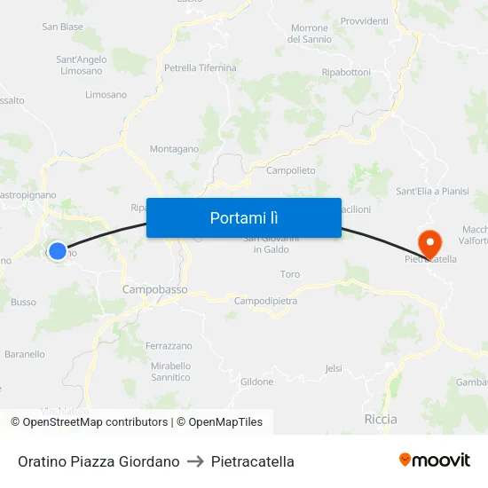 Oratino Piazza Giordano to Pietracatella map