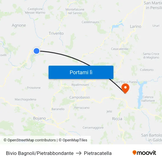 SS 650 Bivio Bagnoli/Pietrabbondante to Pietracatella map