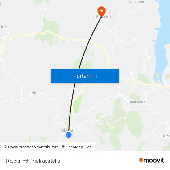 Riccia to Pietracatella map