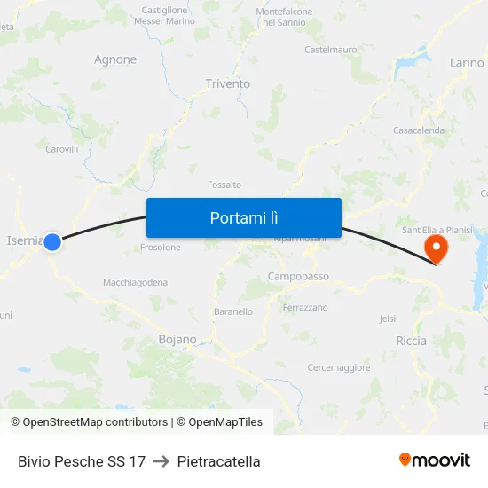 Bivio Pesche SS 17 to Pietracatella map