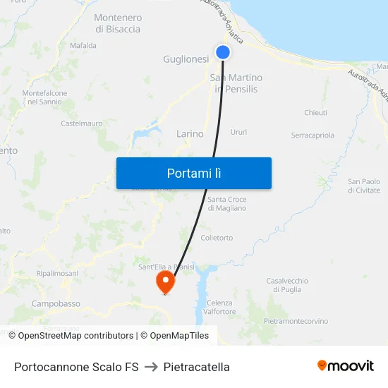 Portocannone Scalo FS to Pietracatella map