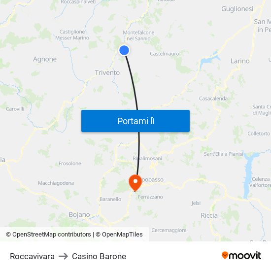 Roccavivara to Casino Barone map