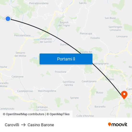 Carovilli to Casino Barone map