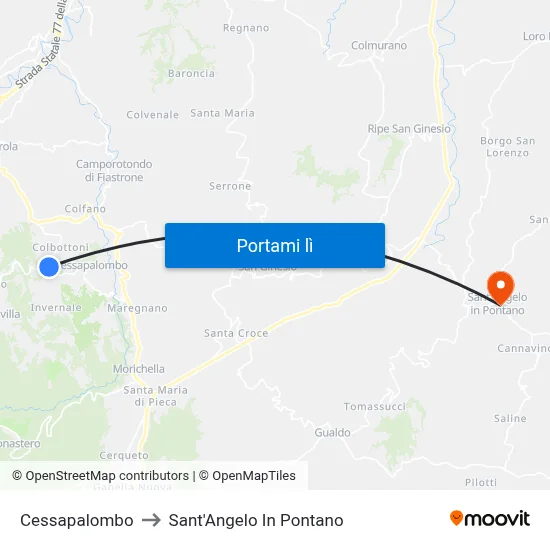 Cessapalombo to Sant'Angelo In Pontano map
