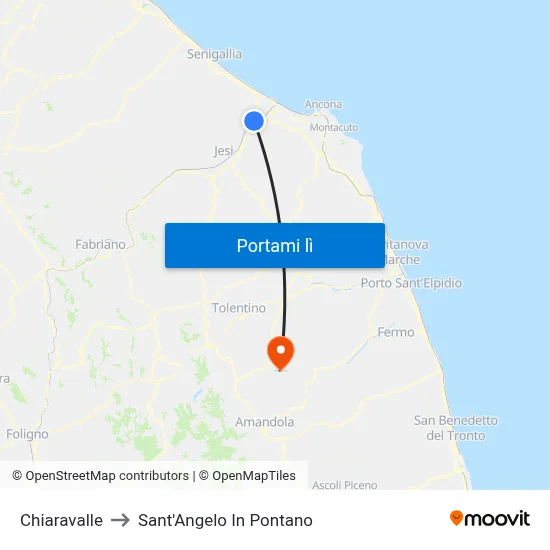 Chiaravalle to Sant'Angelo In Pontano map