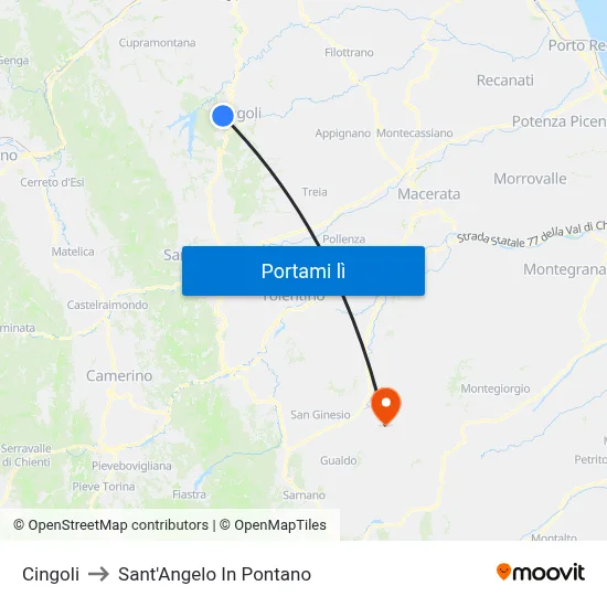 Cingoli to Sant'Angelo In Pontano map