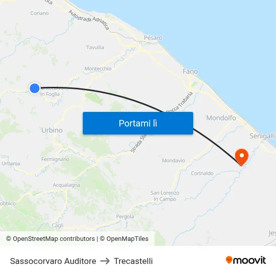 Sassocorvaro Auditore to Trecastelli map